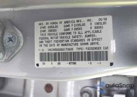 2006 Honda Accord 2.4 Lx z USA, uszkodzony, nr VIN 1HGCM56406A173465